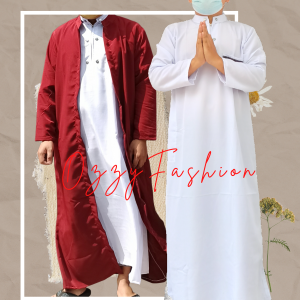 jubah pria 2 pcs jubah luaran x jubah lengan panjang