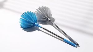 2M6 Stainless Steel Cobweb Duster Telescopic Handle Dense Bristles Ceiling Duster Replaceable Brush Head Hanging Handle