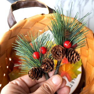Red Berry Pinecones Pine Needles Stems Picks Artificial Winter Christmas Berries Decor for Crafts Christmas Garland and Holiday Wreath Ornaments (Natural Pinecones)