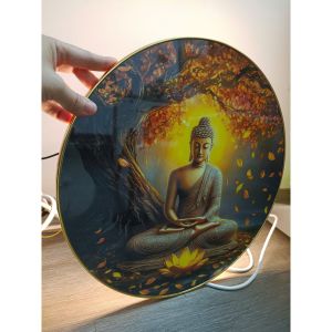 Tranh tráng gương sen vàng thích hợp treo phòng thờ phòng khách