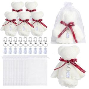 Plush Bear Keychains Thank You Tages White Organza Bags Towels for Baby Shower Favors Wedding Birthday Party Supplies