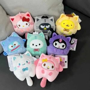 Sanrio Hello Kitty Plush Keychain Kuromi Cinnamoroll Cross Dressing Cat Plush Doll Kawaii Melody Anime Cartoon Pendant Toy Gift