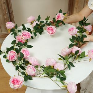 CANICECA Plastic Silk Artificial Rose Vine 8 Colors 1.7m 21 Heads Wall Decor Rattan Garland Wedding Flowers Home Decoration