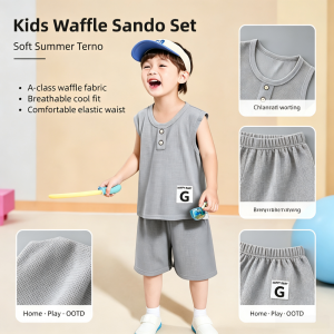 AILEBE Kids Sets Terno Waffle Sando Shorts Set Soft Elastic Breathable Summer Wear A-Class Quality Comfy Pambahay OOTD For Baby Boys Girls 0-7 Years