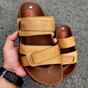 Dép nam quai ngang da bò thật 100% NDKDELA kiểu 02 quai kép may handmade quai và đế rấ chắc chắn N.DELA
