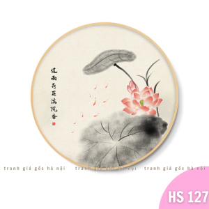 Tranh sen tròn in vải Canvas - hoặc Tráng gương cao cấp mộc mạc giản dị đen trắng cổ trang treo phòng khách thư phòng