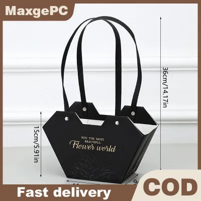 MaxgePC ตะกร้าดอกไม้แบบพกพา1ชิ้นถุงห่อดอกกุหลาบกล่องของขวัญสำหรับงานแต่งงานวันเกิดวันคริสต์มาสปาร์ตี้ช่อดอกไม้ตกแต่ง