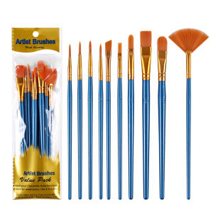10Pcs Artist Paint Brush Set Nylon Hair Wooden Handle for Oil Acrylic Watercolor Black 尼龙画笔