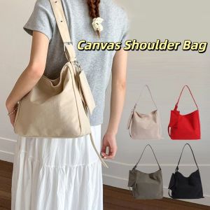 HOT ผ้าสีพื้น กระเป๋าโท้ตสี่เหลี่ยม ทันสมัย หลากหลาย กระเป๋าสะพายผ้าแคนวาส ภาษาเกาหลี ความจุขนาดใหญ่ กระเป๋าถือผู้หญิง การเดินทาง