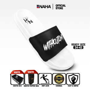 NAHA - Sandal Slop Karet Pria Wanita Distro Withoutlimit Hitam Size 34-43