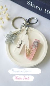 Premium Silver Ganci Inisial Series by Berlin Aksesoris - Custom Nama Ganci Inisial Resin Aesthetic
