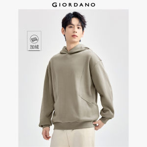 GIORDANO Nam Áo hoodie dày ấm áp lót lông cừu rộng rãi có đường may chi tiết túi chống gió thời trang thường ngày 01025793