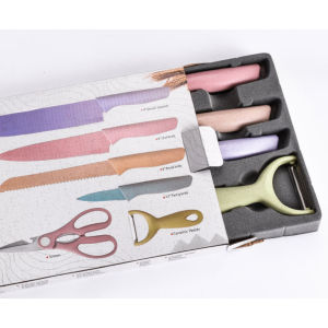 6 in 1 Stainless Steel Knife Set Scissors Kitchen Shears Peeler Utensil Sharp Chef Knives Set Gunting Pisau Dapur 刀具套装