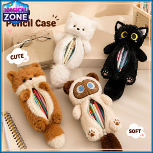 Cartoon Siamese Big-Eyed Cat Pencil Case Large Capacity Soft Plush Stationery Bag School Supplies