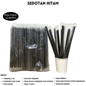 Sedotan Hitam Lancip Sedotan Steril Higienis Sedotan Bungkus Plastik (Isi 100 Pcs-SDTH12)