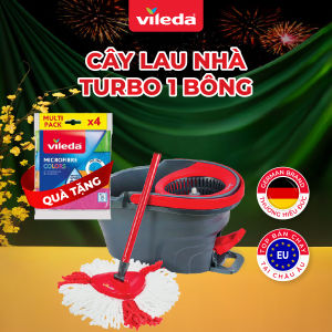 [162214] Cây lau nhà VILEDA Turbo Easy Wring&Clean đầu lau tam giác xô giặt quay bằng chân (1 bông lau)