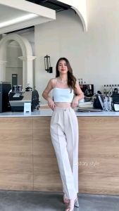 กางเกงขากระบอกกลางเอวสูง กระดุมหน้า ดีเทลสวยมาก