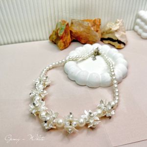 𝐉𝐀𝐂𝐄 - KALUNG HIJAB Fashion Kalung Mutiara Crystal Kristal Beads Bunga Flower Pearl Premium Necklace