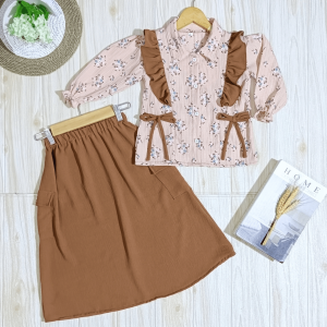 Setelan Rok Baju Panjang Motif Anak Perempuan Terbaru Bahan Crinkle Ratu 1-11 Tahun