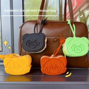 ER52858 แพนด้าเล็ก กระเป๋าเหรียญการ์ตูนแพนด้า ที่จัดระเบียบกระเป๋า บิสกิตแซนด์วิช ตัวป้องกันหูฟัง กระเป๋าใส่เหรียญน่ารัก พร้อมซิป แหวนกุญแจซิลิโคน ของขวัญสำหรับเด็ก