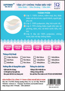 Tấm lót chống thấm cho bé cotton 4 lớp Supermat - Size 50x70cm