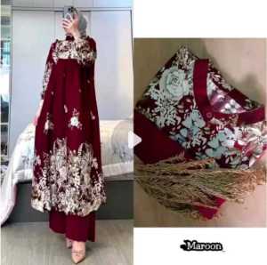 Citra Pakis Fashion - Alina Set Midi Rayon Diamond Motif Bunga Setelan Tunik Wanita Terbaru Kekinian