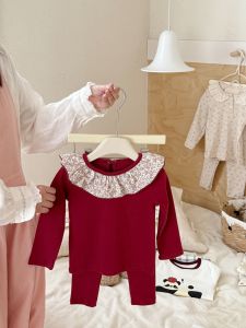 Childrens Spring Underwear Korean Style Kids Clothing Baby Clothes Girls Floral Home Wear Set Spring and Autumn Pajama Set