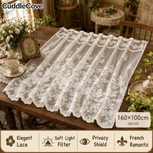 White Lace Semi Sheer Curtain 160 X 100 Punch Free Polyester Drape For Living Room Kitchen Home