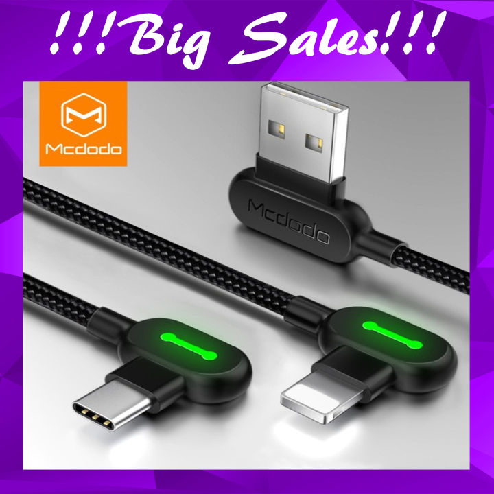 mcdodo kabel data 90 degree gaming type c data cable led fast usb tipe c for android