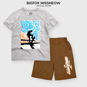 Đồ bộ quần áo thun cotton ngắn tay cho bé trai Bigfox mặc nhà mùa hè trượt ván Chill Out size đại 12-15 tuổi 40kg - 50kg