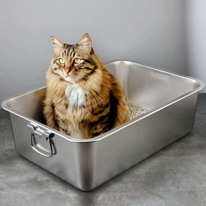 Low Entry Cat Litter Box Deep Litter Tray Premium Stainless Steel Cat Litter Box Durable Low Entry Spacious Metal Pan Ideal Pet Accessory for Easy