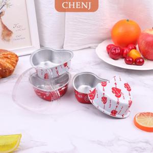 [COD] CHENJ ถาดคัพเค้กอลูมิเนียมฟอยล์รูปหัวใจขนาด100มล. 10ชิ้น เซ็ตพร้อมฝาปิดกระทะสำหรับวันแม่วันวาเลนไทน์วันเกิดงานแต่งงาน