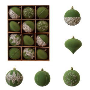 HPVDBP 12Pcs Plastic Velvet Christmas Ball Set Shatterproof Glitter Christmas Baubles Ornament Atmosphere Decor With Lanyards Christmas Tree Decor Balls Holiday Tree Decor