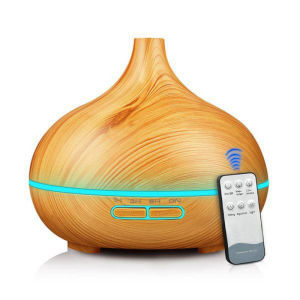 Máy xông tinh dầu phòng ngủ cổ cao vân gỗ 500ml có điều khiển Máy khuếch tán tinh dầu đèn LED phun sương tạo độ ẩm - BUMSTORE