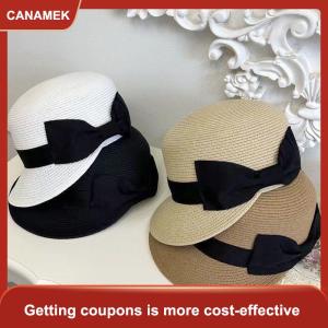 【CANAMEK 】 Bow Shaped Dome Grass Woven Duckbill Hat For Women Summer Outdoor Face Enhancing Elegant Sun Protection And Shading Cap