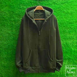 Jaket Hoodie Zipper Polos Hijau Army