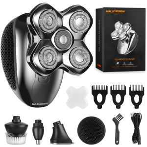 Maxgroom Mens 5-in-1 Bald Head Shaver Rechargeable Electric Razor with 5D Floating Heads IPX6 Waterproof LED Display Nose Trimmer Grooming Kit