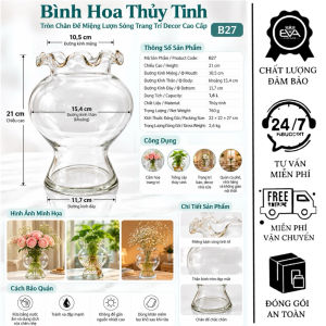 Bình Hoa Thủy Tinh Dáng Tròn Chân Đế Miệng Lượn Sóng B27 16L