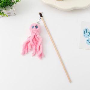 MARBLEX Plushie Animals Cat Teasing Wands Funny Catcher Long Handle Interactive Stick  Cute Octopus Pet Cat Teaser Indoor Play