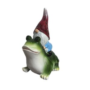 USECOAT Funny Gnome Riding Frog Statue Cartoon Resin Crafts Dwarf Sculpture Creative Handmade Garden Gnomes Figurine For Gardens Courtyards