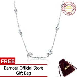 BAMOER Free Shpping 100% 925 Sterling Silver Sparkling Moon and Star Exquisite July Pendant Necklaces for Women 925 Silver Jewelry Gift SCN272