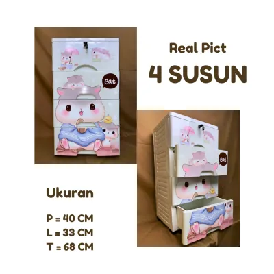 Lemari Plastik Susun Bear 4 Dan 5 Tingkat Tempat Penyimpanan Laci Multifungsi Lemari Pakaian Anak Ada Kunci Storage Box Lemari Baby Set Roda Storage Kabinet