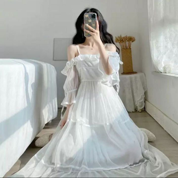 Váy cưới trễ vai cổ điển màu trắng - VC41 - NiNiStore 2024
