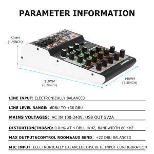 Mixer Audio Interface 6 Channel 99 DSP Reverberation Effects+48V Phantom Power DJ Audio Mixer Recording Original System with Equalizer Mixer Balanced Bluetooth/Usb MP3 Playback KTV  Performance with Foot Switch