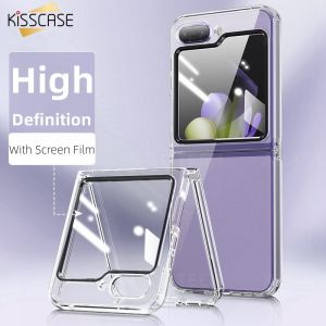 【Wiht Back Screen Protector】Clear Case for Samsung Z Flip6 Flip5 Luxury Transparent Cover Protective Glass For Galaxy Z Flip6 Flip5 Shell