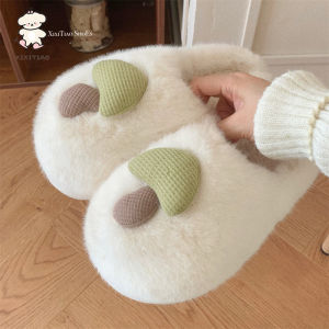WY-XIXITIAO Unique Fun Plush Mushroom Indoor Maternity Shoes with Fleece Lining Warm Casual Soft Sole Cotton Slippers for Women ins