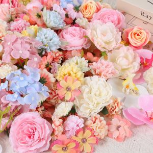 CHTM32 50/100Pcs Multicolor Faux Flower Heads DIY Silk Fake Peony Daisy Rose Flowers High Quality Artificial Flowers Heads Home Decoration