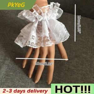 PkYeG Lolita Hand Sleeve Wrist Cuffs Ruffled Floral Black Lace Elastic Bracelet Elegant Ladies Short Lace Gloves Halloween