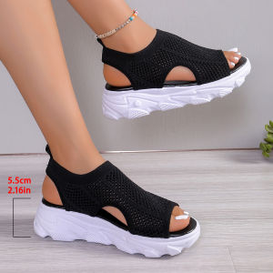 [Free Shipping] WomenS Summer Korean-Style Mesh Open-Toe Casual Thick-Soled Sandals With Patchwork