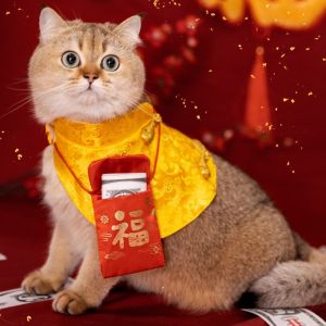 SWEET ELVES Chinese Style Red Envelope Costume Holiday Pet Collar Pet Dress Up Cat Cloak Cat Vest Cat Cape Pet Coat